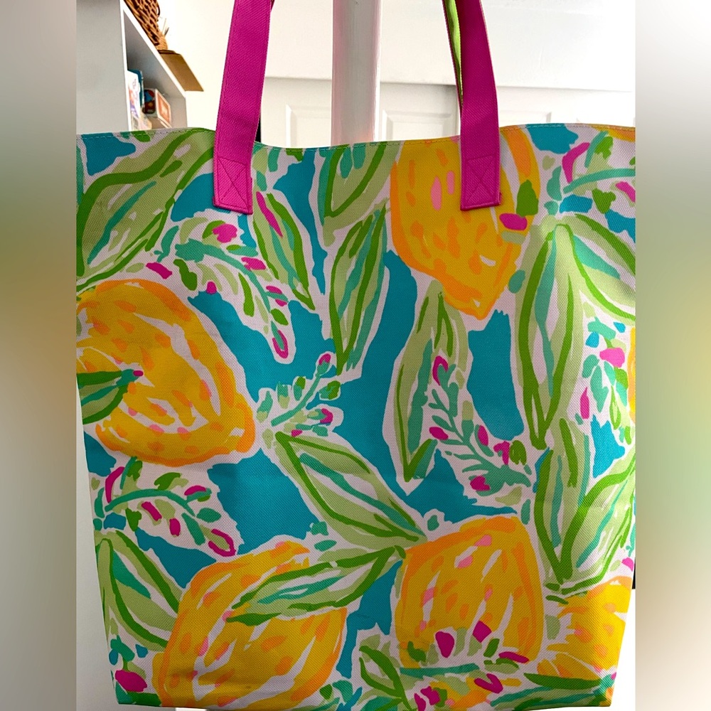 Lilly Pulitzer Estée Lauder Tropical Floral Tote Bag - Pink, Yellow, Green, Blue - Picture 2 of 4